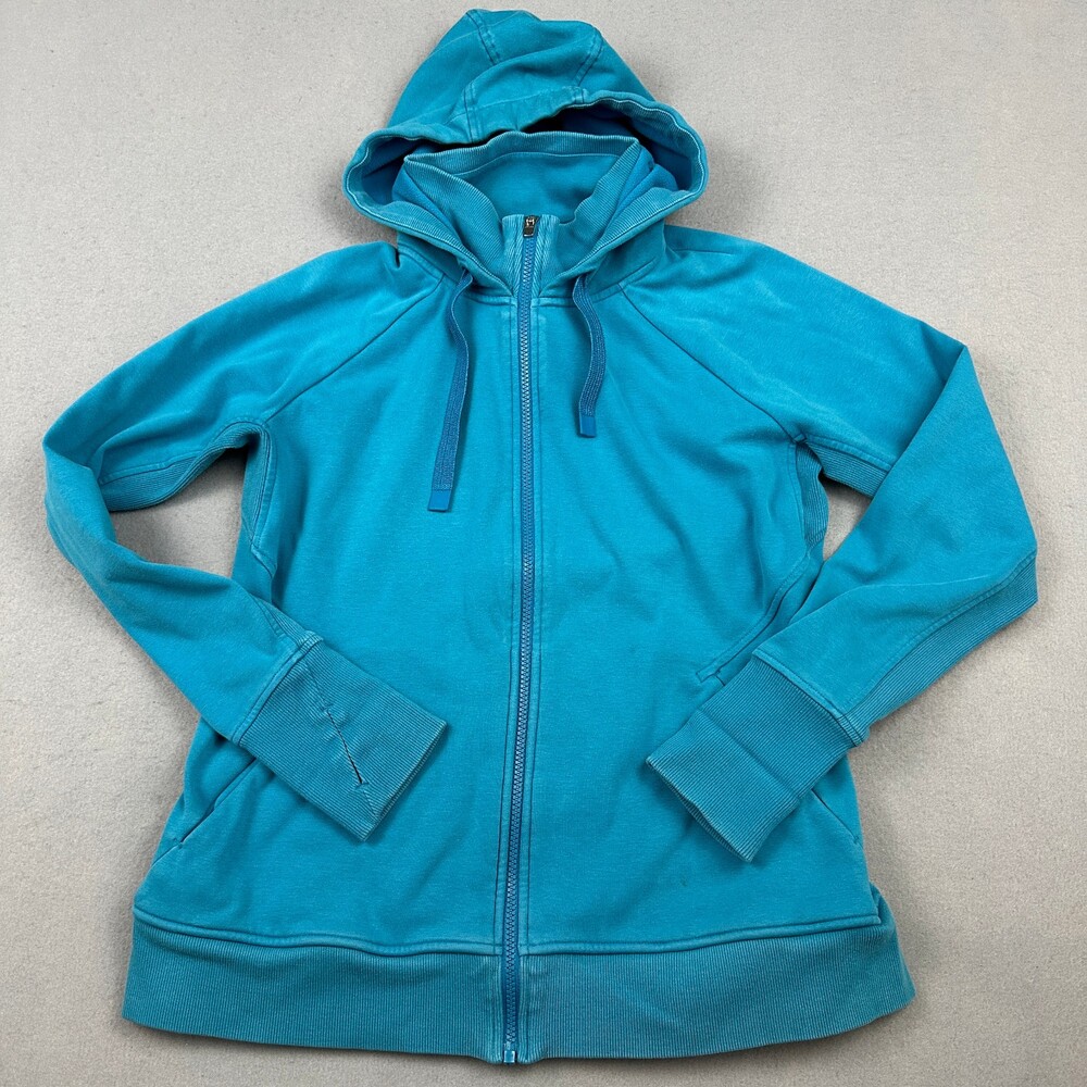 Athleta Jacket Women Large L Solid Teal Sweatshirt Full Zip High Neck Stretch *